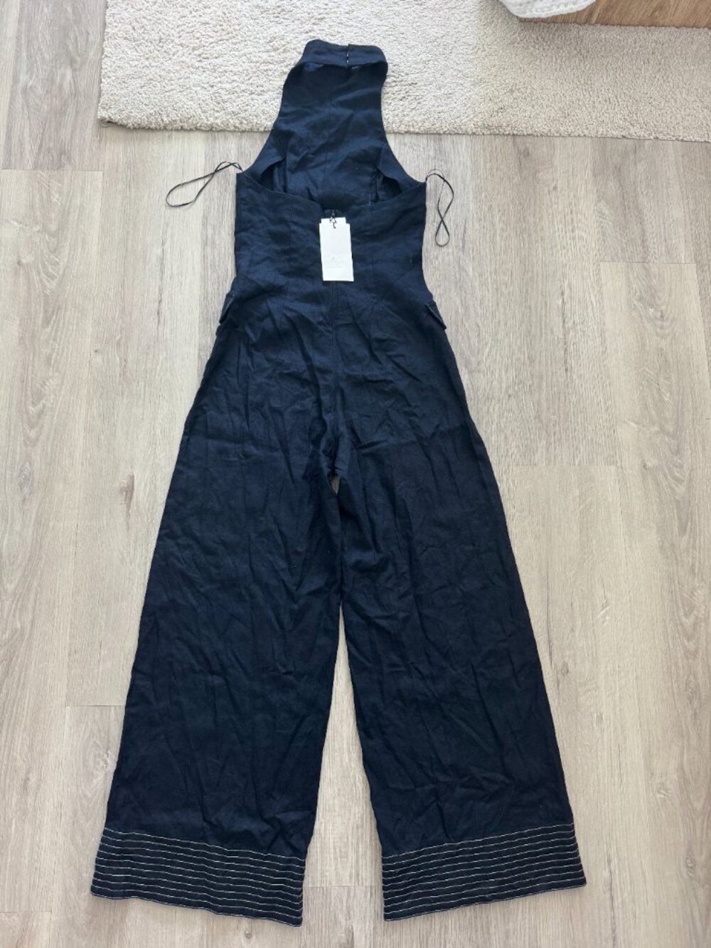ZARA Contrast Piping Halter Jumpsuit NWT Ink Blue NWT XS - Picture 9 of 16